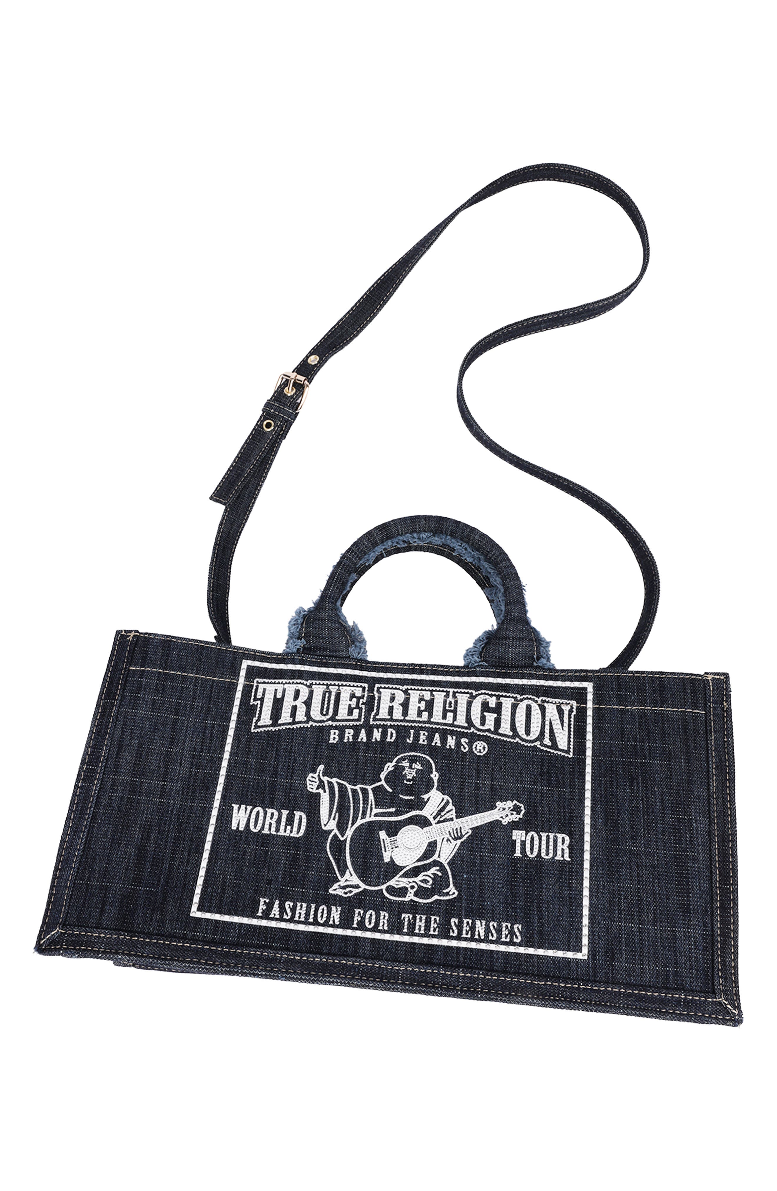 Bling Buddha East/West Denim Tote, Alternate, color, DARK DENIM