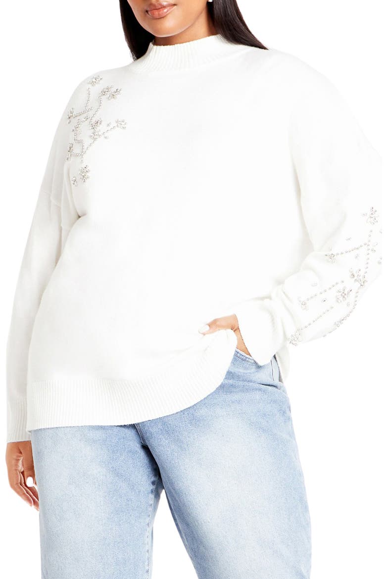 Zariah Rhinestone Mock Neck Sweater, Main, color, IVORY