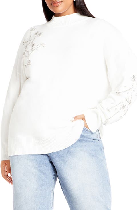 Zariah Rhinestone Mock Neck Sweater (Plus)