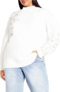 City Chic Zariah Rhinestone Mock Neck Sweater
