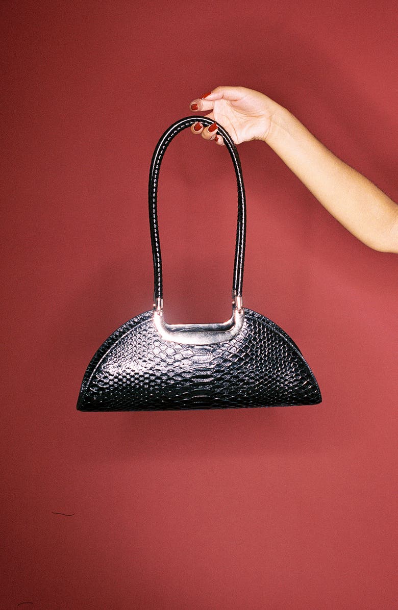 Jeffrey Campbell Retrograde Leather Shoulder Bag, Alternate, color, Black Snake