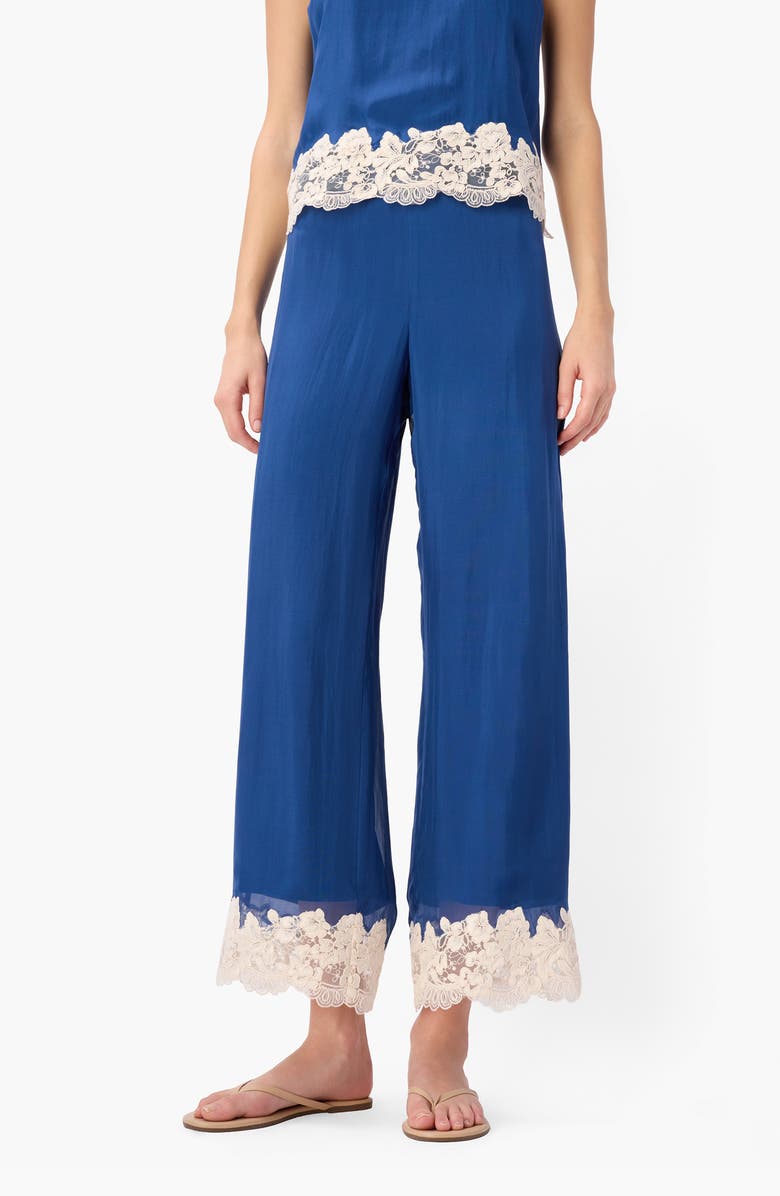 CAMI NYC Gilda Lace Trim Silk Ankle Pants, Alternate, color, Sailor