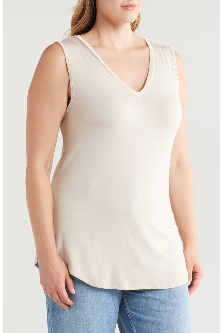 V-Neck Jersey Tank, Alternate, color, BEIGE