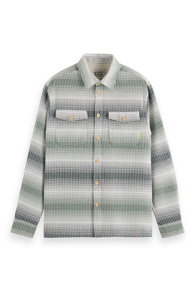 Relaxed Fit Ombré Stripe Cotton Waffle Texture Button-Up Shirt, Alternate, color, AMSTERDAM GREEN STRIPE