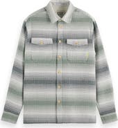 Scotch & Soda Relaxed Fit Ombré Stripe Cotton Waffle Texture Button-Up Shirt