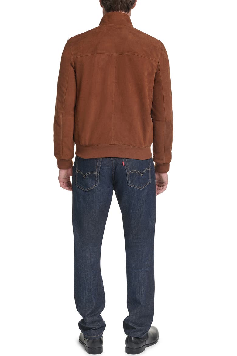 Suede Bomber Leather Jacket, Alternate, color, CARAMEL