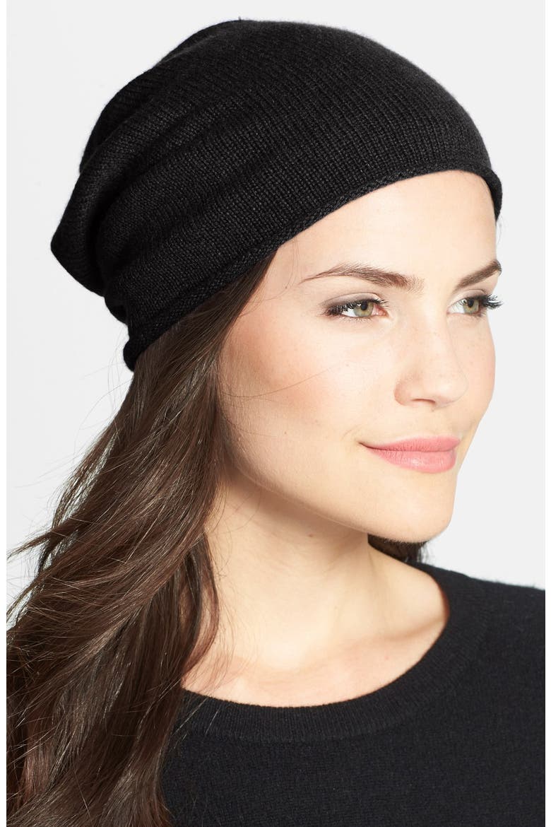 Slouchy Cashmere Beanie, Main, color, BLACK