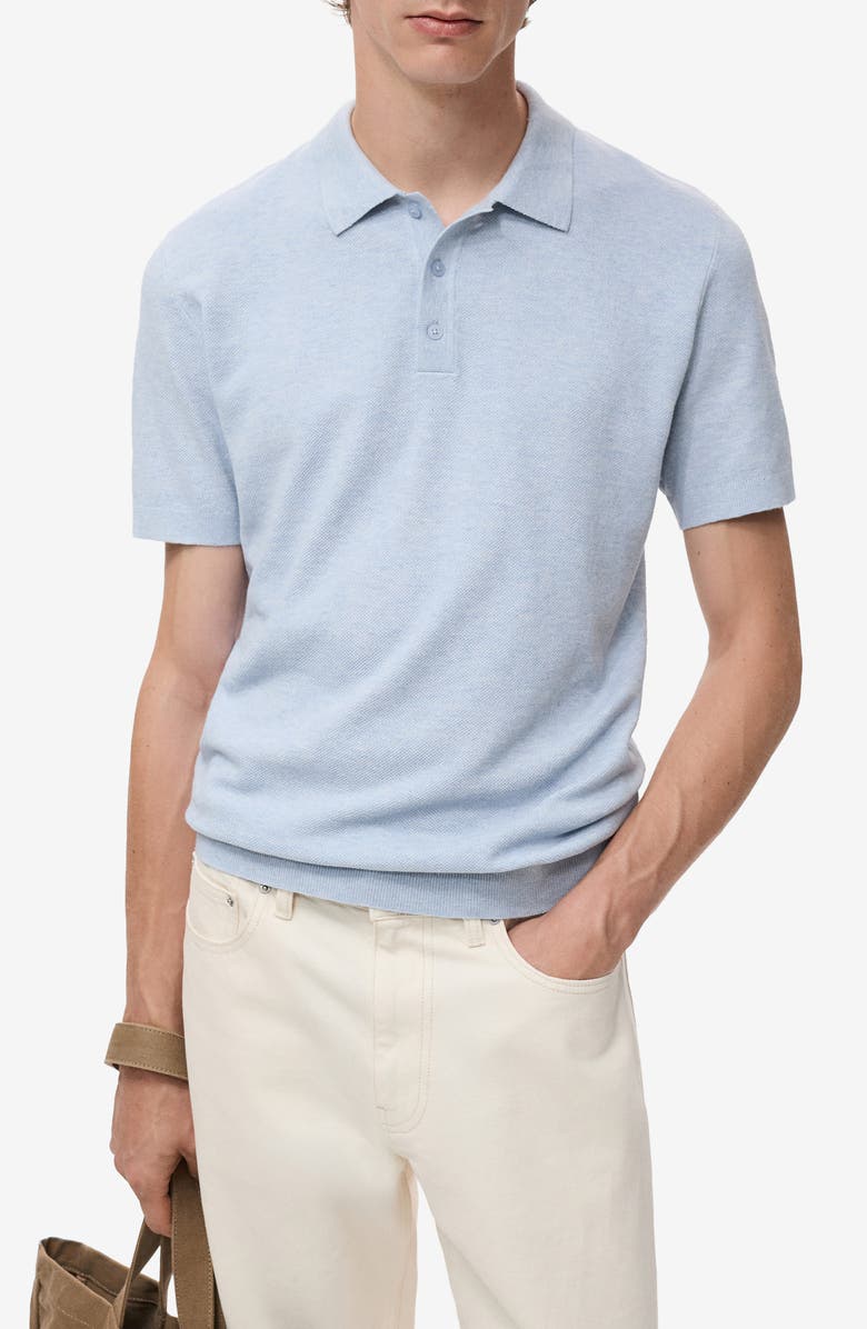 MANGO Slim Fit Knit Polo, Main, color, Aqua Blue
