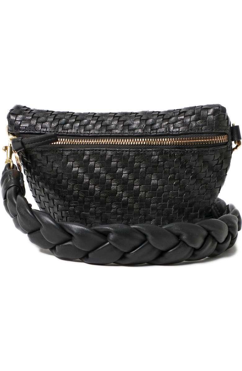 Clare V. Petite Woven Leather Belt Bag, Alternate, color, Black