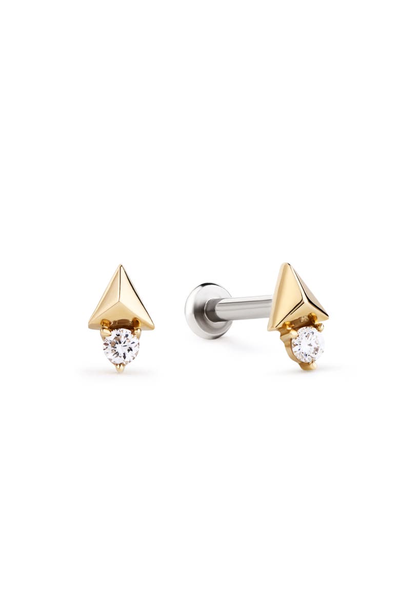 Solid Yellow Gold - Diamond Pyramid Flatback Studs, Main, color, Gold
