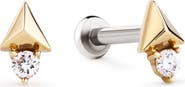 Ana Luisa Solid Yellow Gold - Diamond Pyramid Flatback Studs