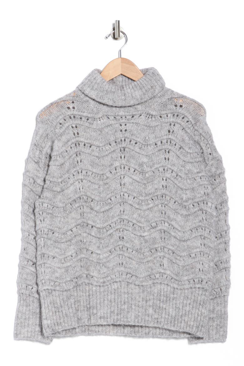 Ziggy Wavy Cable Knit Turtleneck Sweater, Alternate, color, GREY