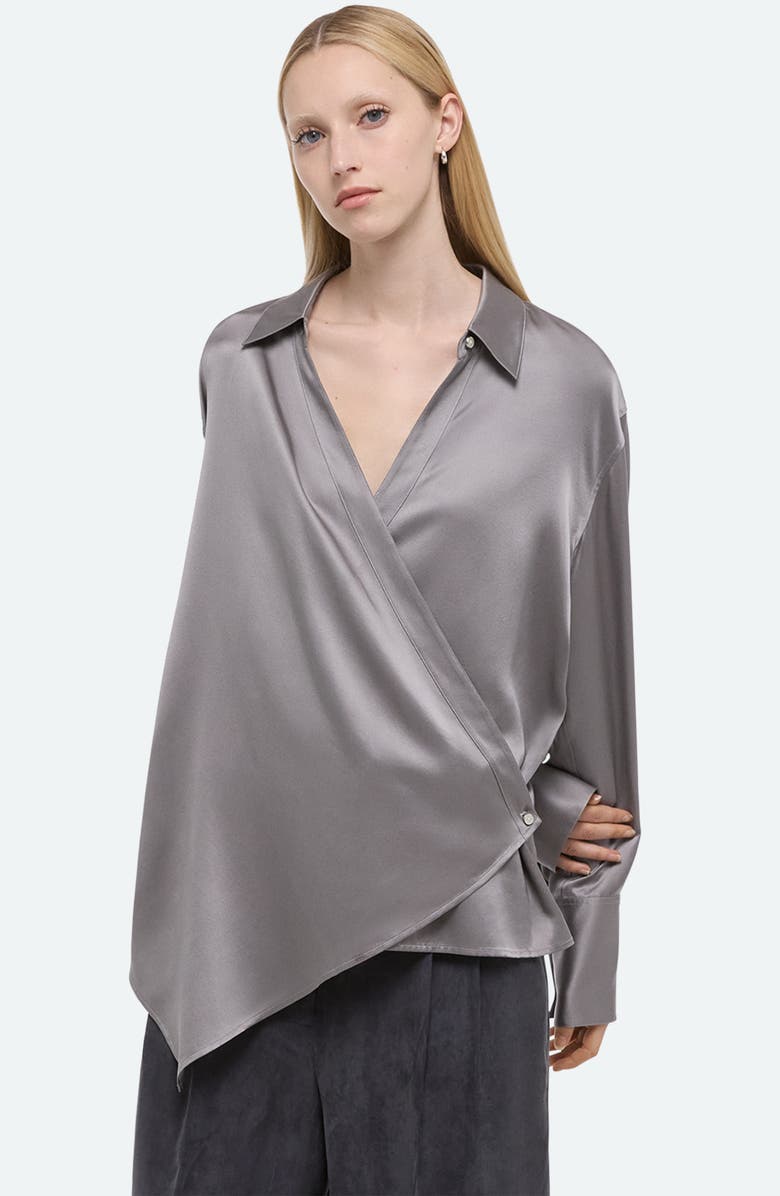 Helmut Lang Wrap Front Silk Shirt, Alternate, color, Steel