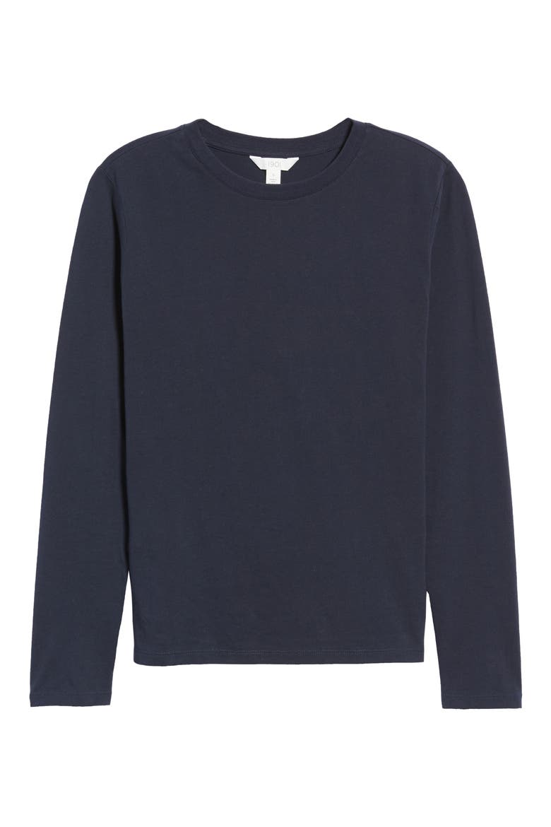 Rib Crewneck Stretch Cotton Top, Alternate, color, NAVY NIGHT