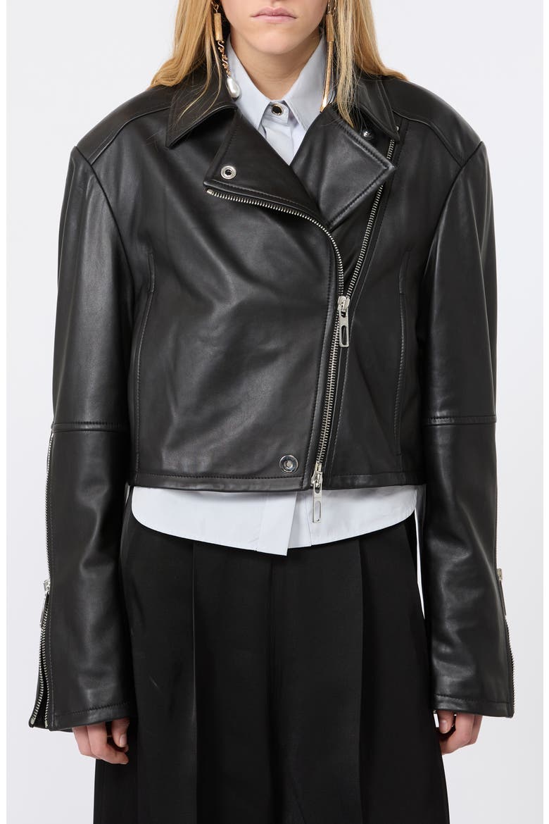 Vicario Fringe Lambskin Leather Crop Jacket, Main, color, BLACK