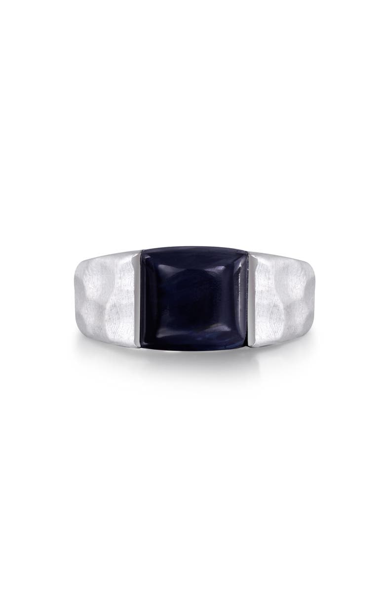 LuvMyJewelry Blue Pietersite Textured Sterling Silver Men Signet Ring, Main, color, Silver