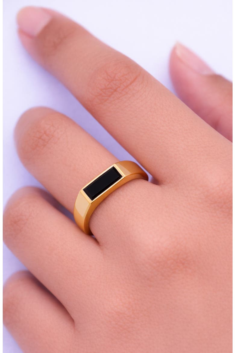 Black Onyx Square Ring, Alternate, color, GOLD