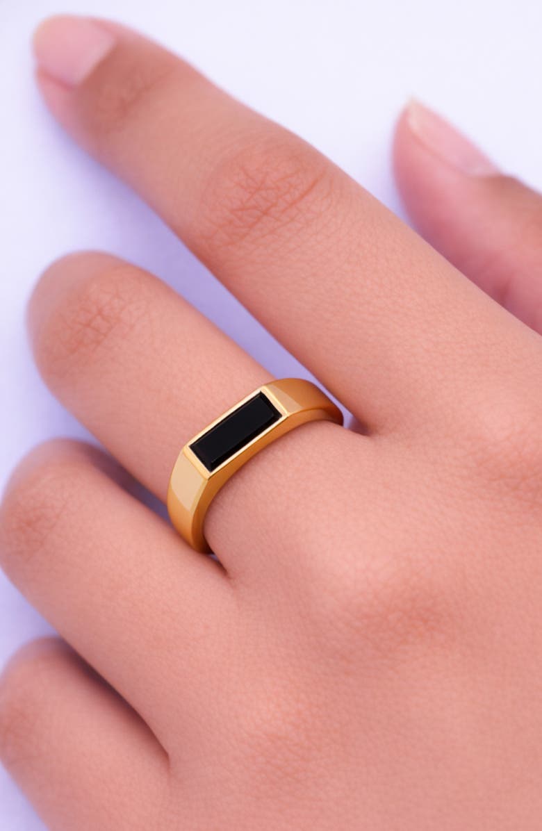 Argento Vivo Sterling Silver Black Onyx Square Ring, Alternate, color, Gold