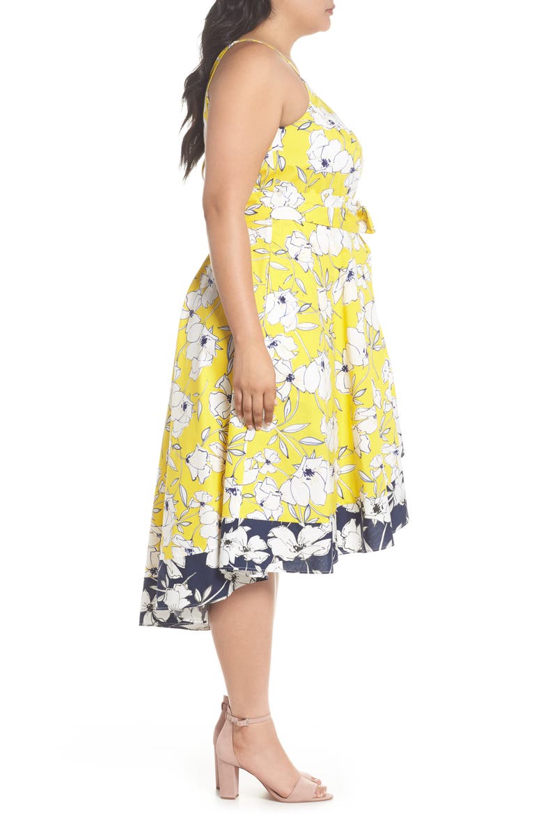 Floral Fit & Flare Dress, Alternate, color, YELLOW/ NAVY/ WHITE