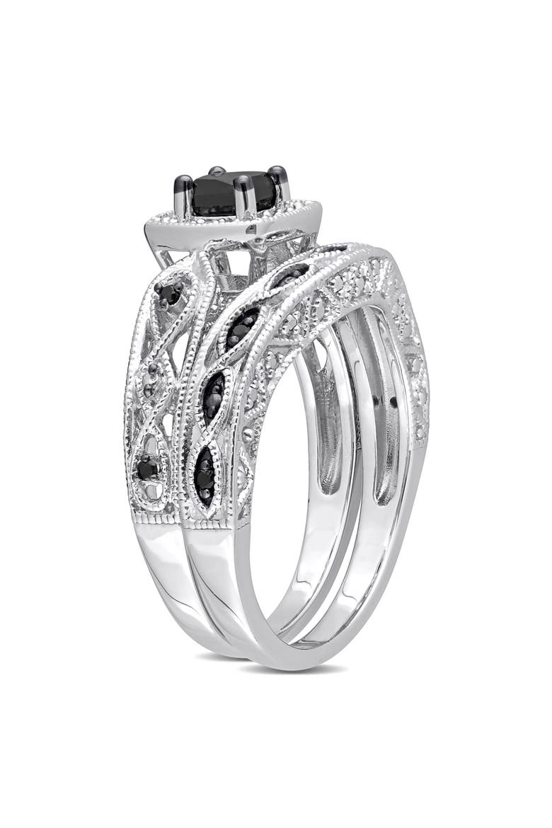 Black & White Diamond Wedding Band & Engagement Ring Set, Alternate, color, BLACK