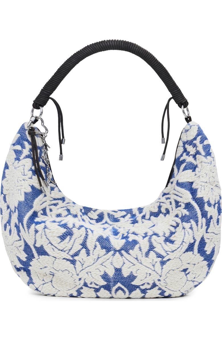 Desigual Floral Embroidered Shoulder Bag, Main, color, Royal Blue