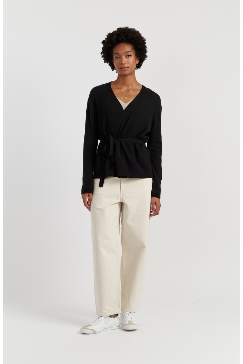 Lightweight Wool-Cashmere Wrap Cardigan, Alternate, color, Black