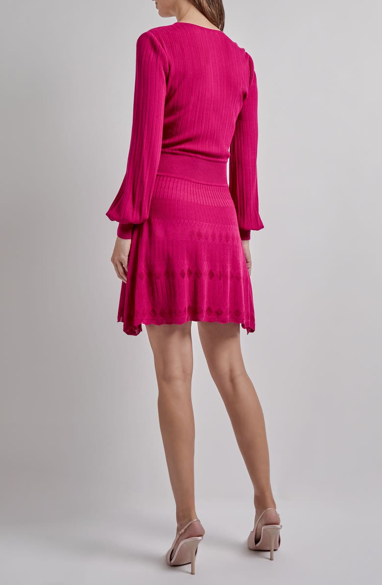 Misook Long Sleeve Fit & Flare Minidress, Alternate, color, Pink Flash