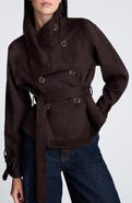 Kenneth Cole Faux Suede Crop Belted Trench Coat