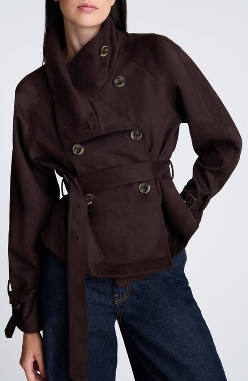 Kenneth Cole Faux Suede Cropped Belted Trench Jacket In Brown