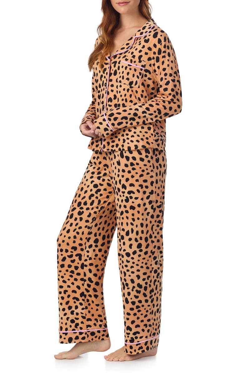 Room Service Pjs Print Long Sleeve Long Pajamas, Alternate, color, Tanprint