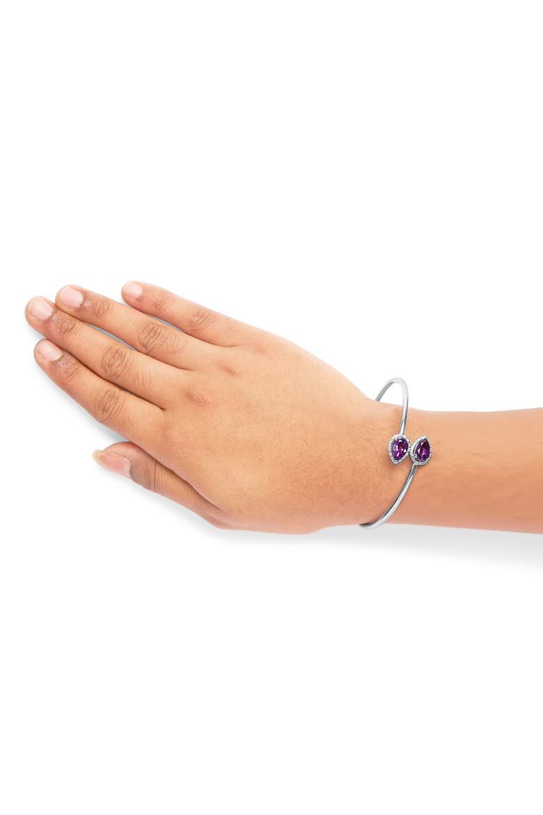 Silver Amethyst & Diamond Accent Bangle Bracelet, Alternate, color, White
