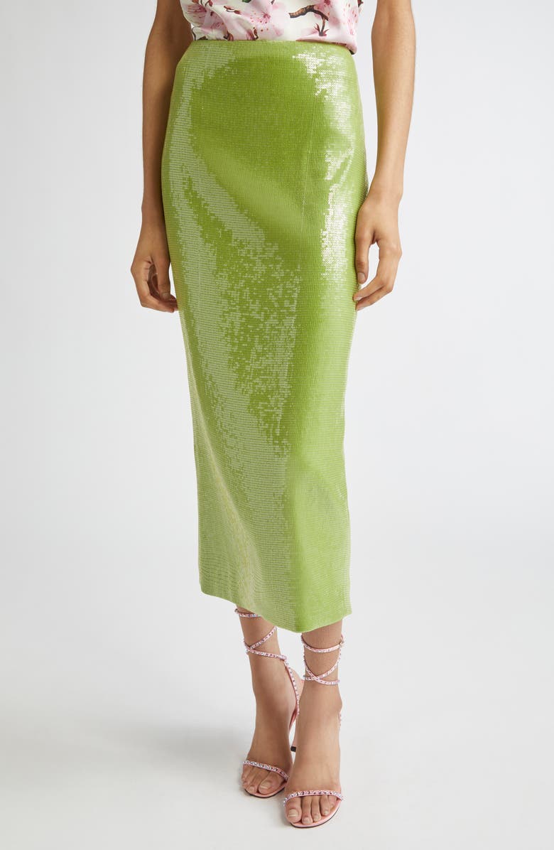 Oscar de la Renta Sequin Jersey Pencil Skirt, Main, color, Fern