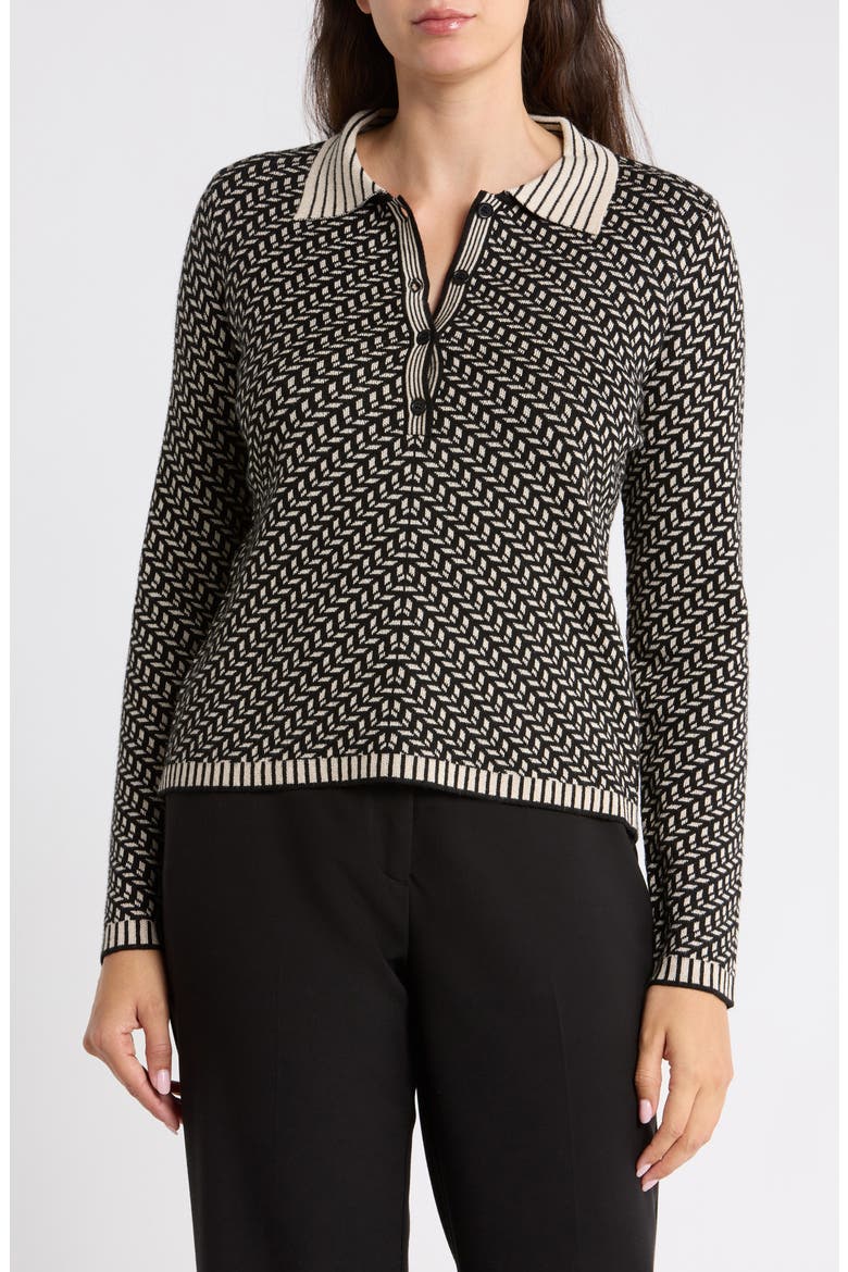 Geometric Polo Sweater, Main, color, BLACK/ BONE TIRE TRACKS