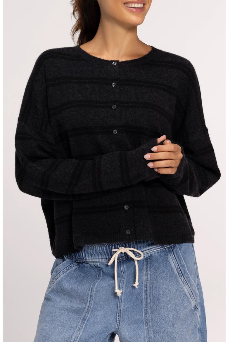 Cozy Knit Boxy Cardigan, Alternate, color, HEATHER BLACK STRIPE
