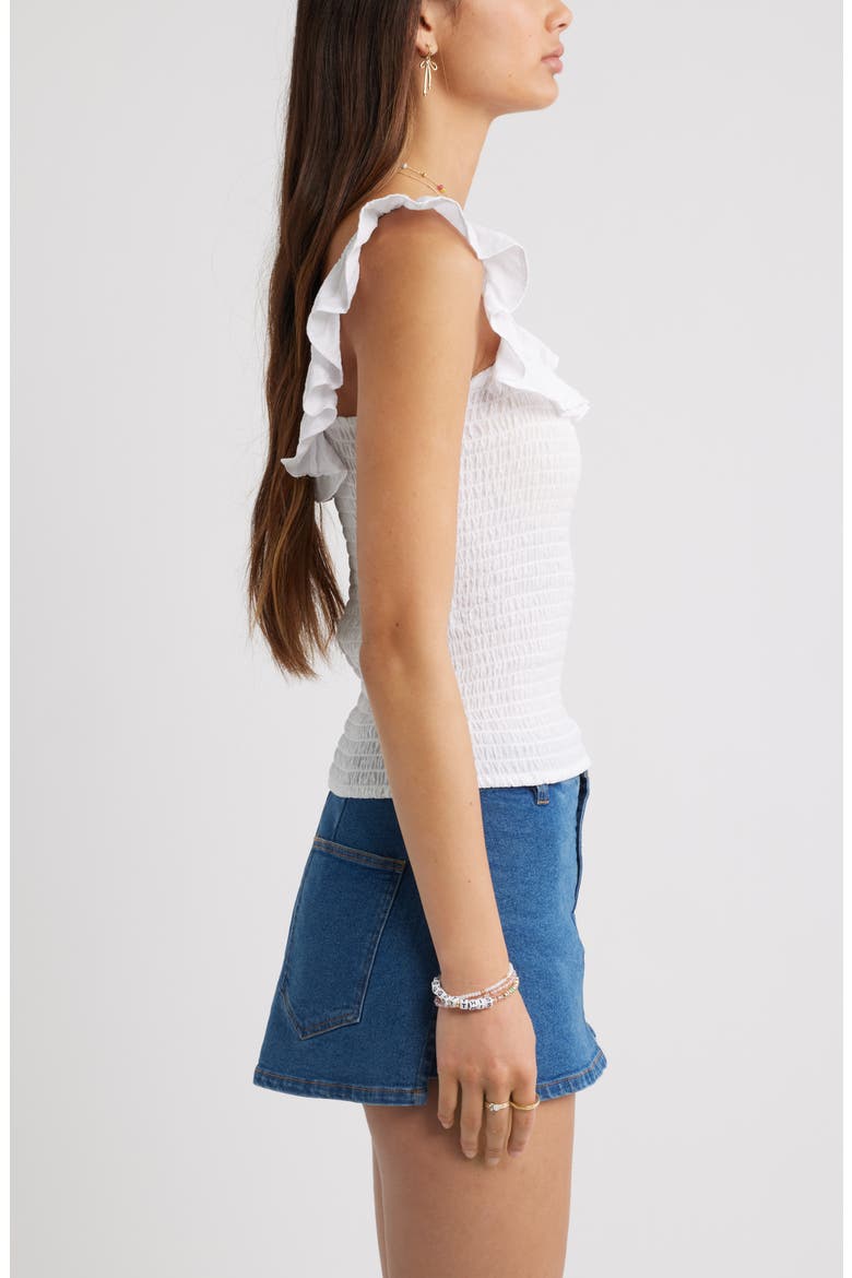Smocked Ruffle Trim Tank, Alternate, color, WHITE
