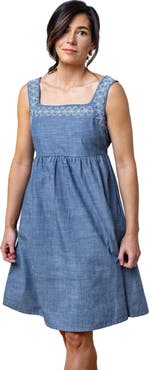 Hope & Henry Women's Organic Chambray Dress with Embroidery