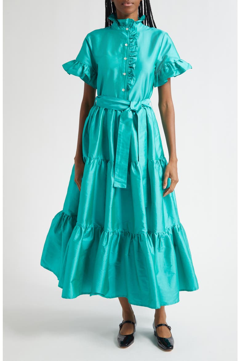 Victoria Ruffle Front Dress, Main, color, ATLANTIC TAFFETA