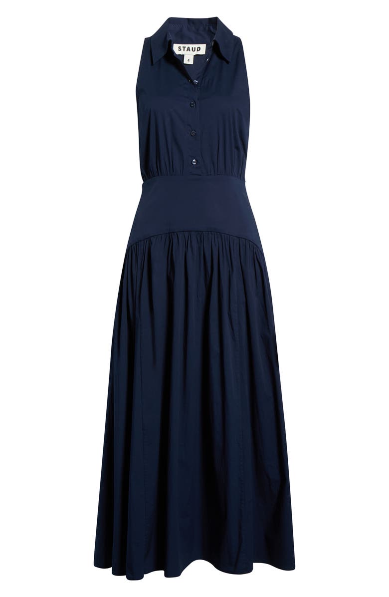 STAUD Romy Sleeveless Stretch Cotton Shirtdress, Alternate, color, Navy