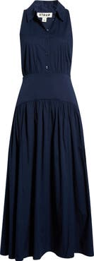 STAUD Romy Sleeveless Stretch Cotton Shirtdress