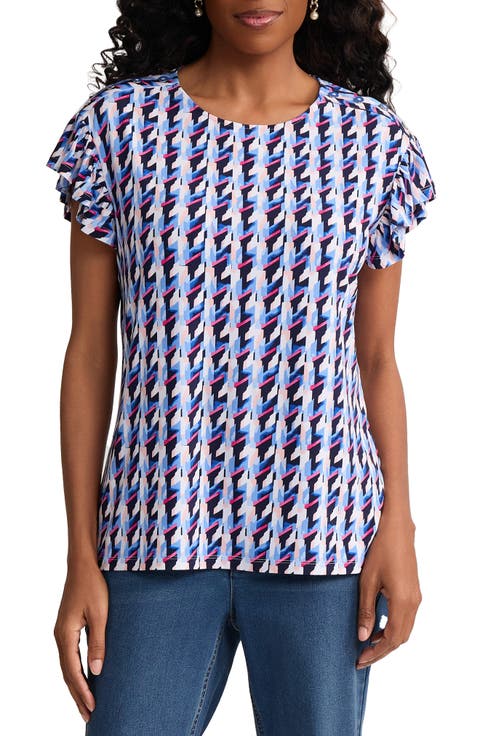 Houndstooth Flutter Sleeve Top