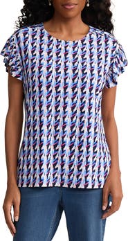 Jones New York Houndstooth Flutter Sleeve Top