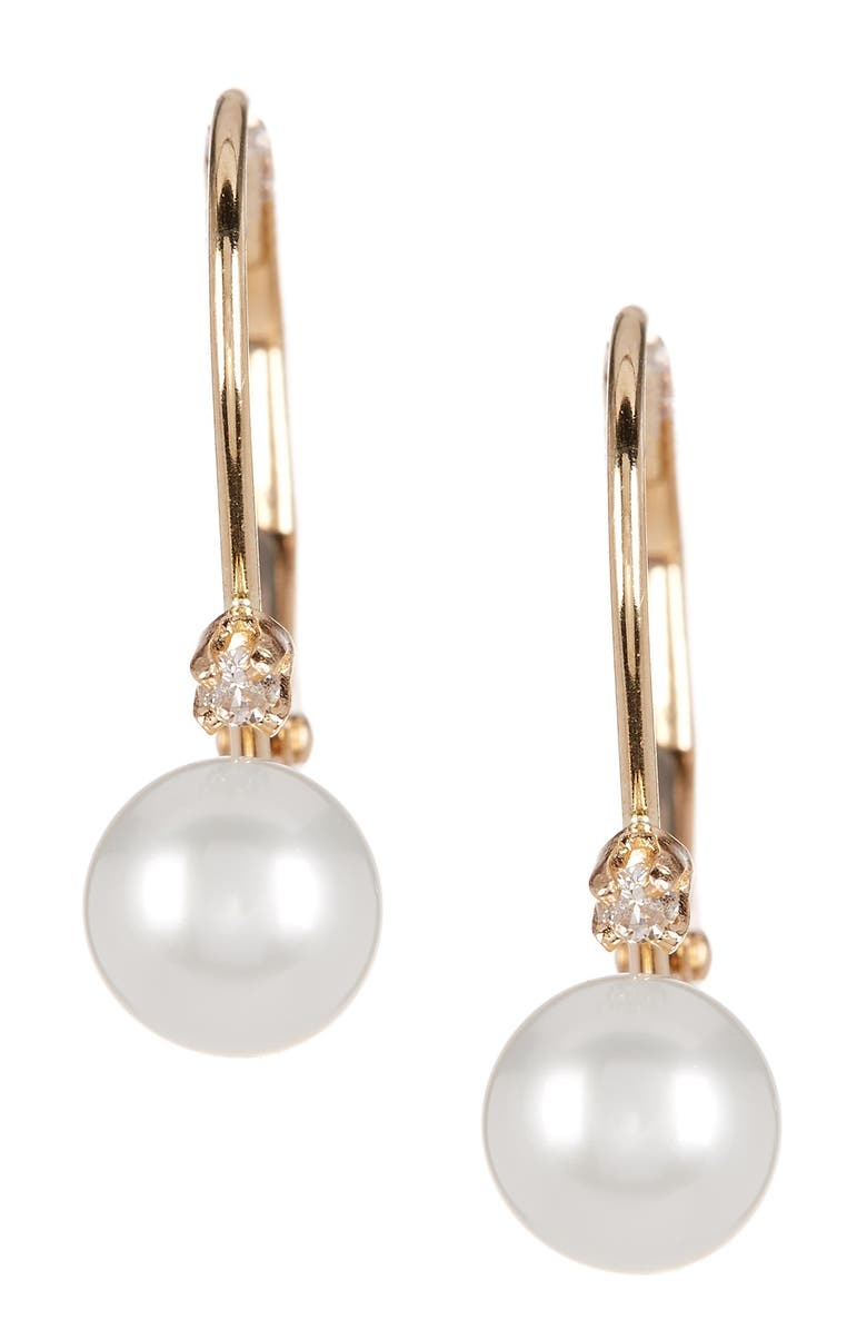 SPLENDID PEARLS 14K Yellow Gold Diamond Accented 5-5.5mm Cultured Freshwater Pearl Earrings, Main, color,
