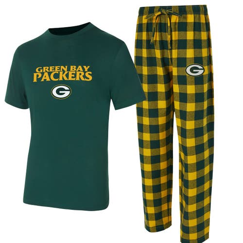 Concepts Sport Men's 2-piece Green/gold Green Bay Packers Avondale T-shirt And Flannel Pants Set In Multi