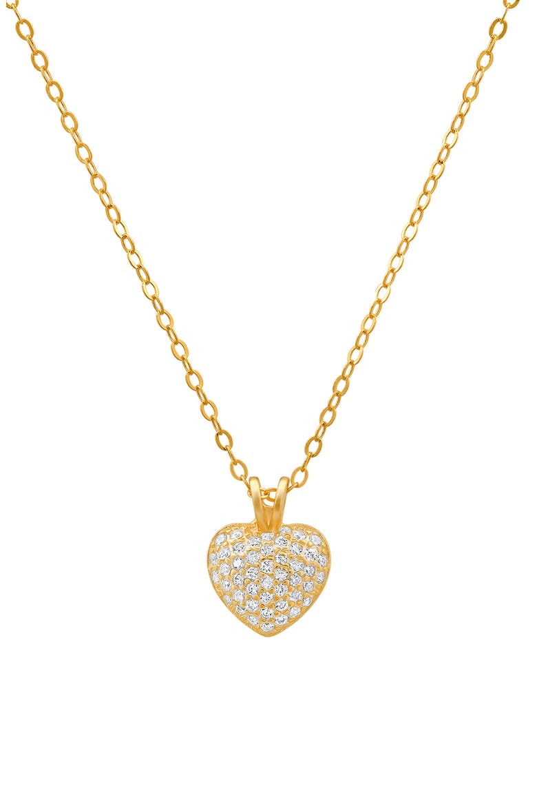 Puffy Pavé Cubic Zirconia Heart Pendant Necklace, Main, color, GOLD