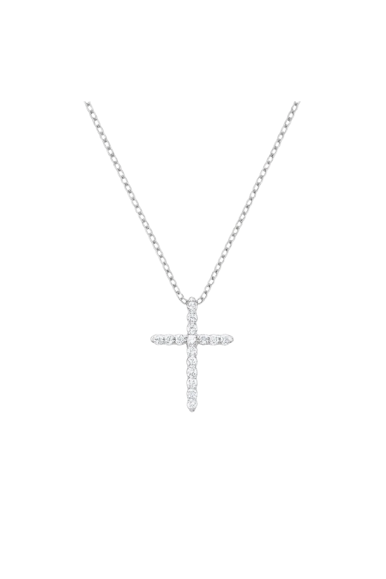 White Gold Cubic Zirconia Cross Necklaces, Alternate, color, Silver