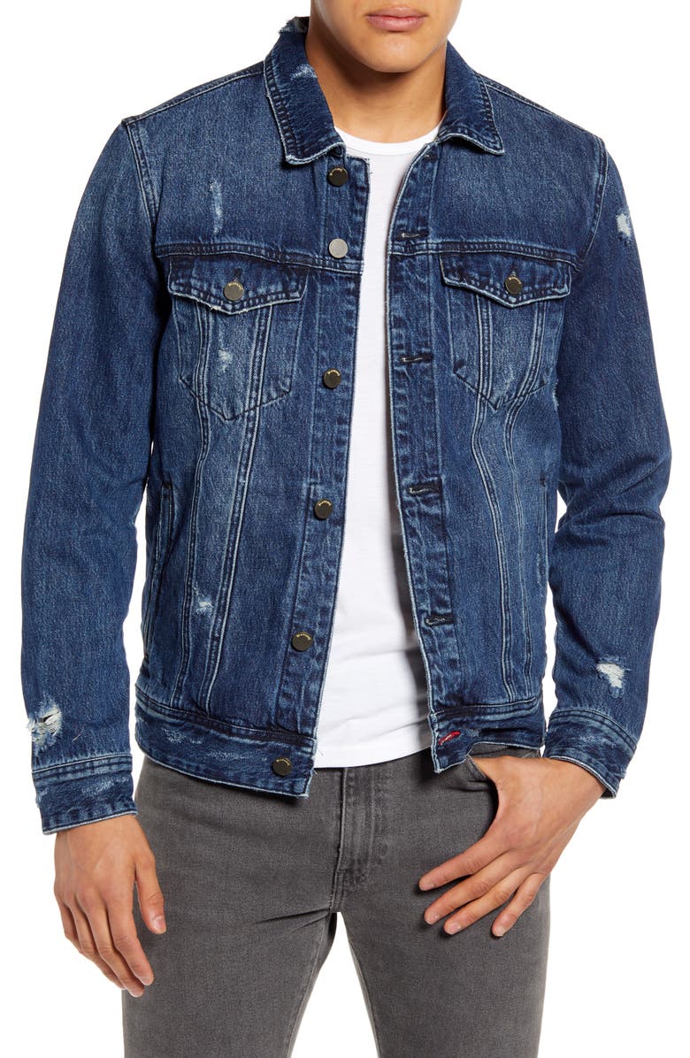 BLANKNYC Distressed Denim Trucker Jacket, Main, color,