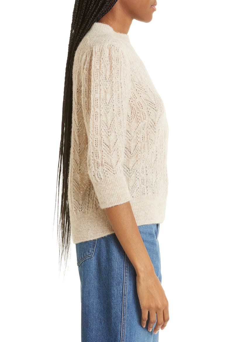 Grinney Pointelle Mock Neck Sweater, Alternate, color, HEATHER SAND
