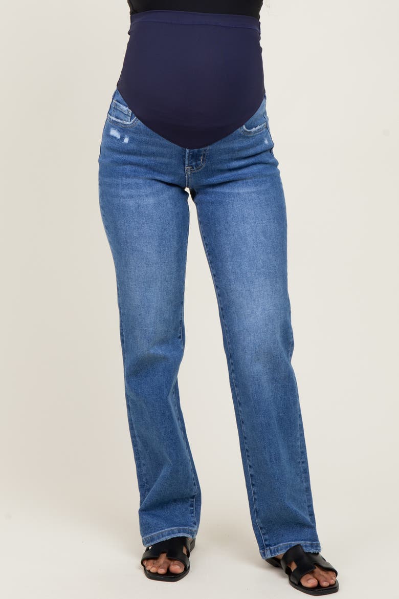 Mid Rise Full Length Straight Leg Maternity Jeans, Alternate, color, Blue