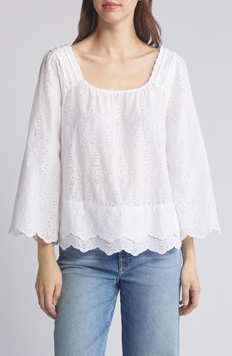 Ulla Johnson Gracie Lace Puff good Sleeves Mock Collar Lace Eyelet Blouse