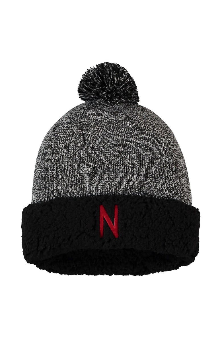TOP OF THE WORLD Women's Top of the World Black Nebraska Huskers Snug Cuffed Knit Hat with Pom, Main, color, 